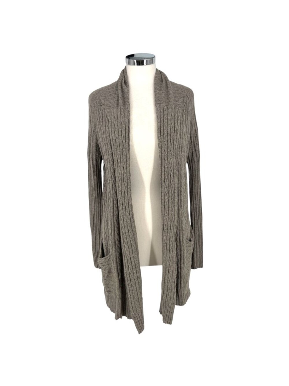 All Saints Open Front Cable Knit Cardigan Long Gray Beige Size 10